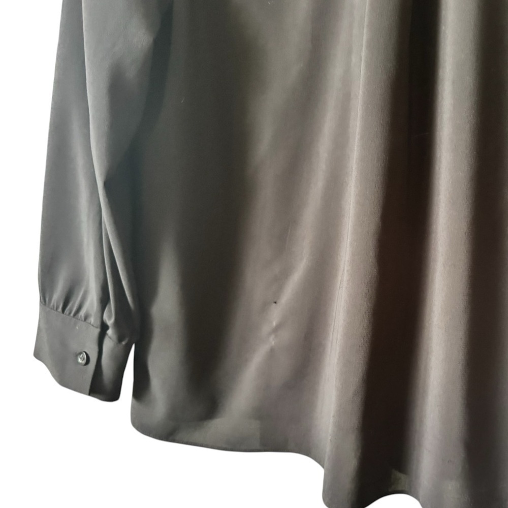Alice + Olivia Black Long Sleeve Button Down Blouse Leather Collar sz M - Picture 13 of 13